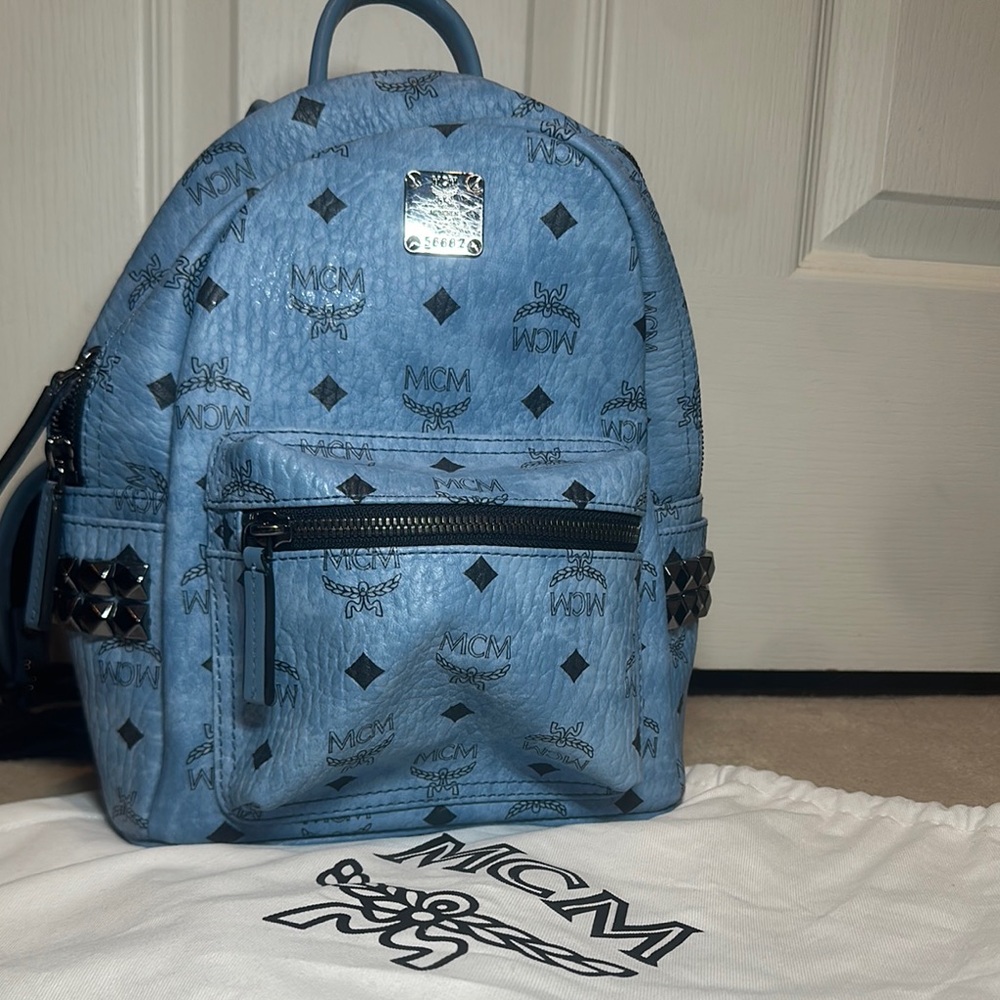 MCM Blue Backpack with Black Accents